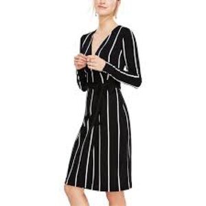 Ann Taylor Black and White Long Sleeve stripe matte jersey wrap Dress